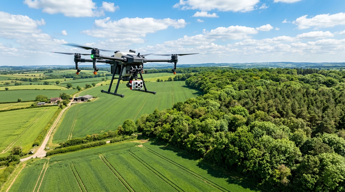 Multispectral drone surveying agriculture and forest canopy